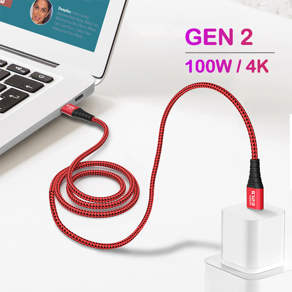 كابل KCC019 USB من C إلى C Gen2 10 Gbps مع فيديو 4K وتوصيل طاقة W لماك بوك